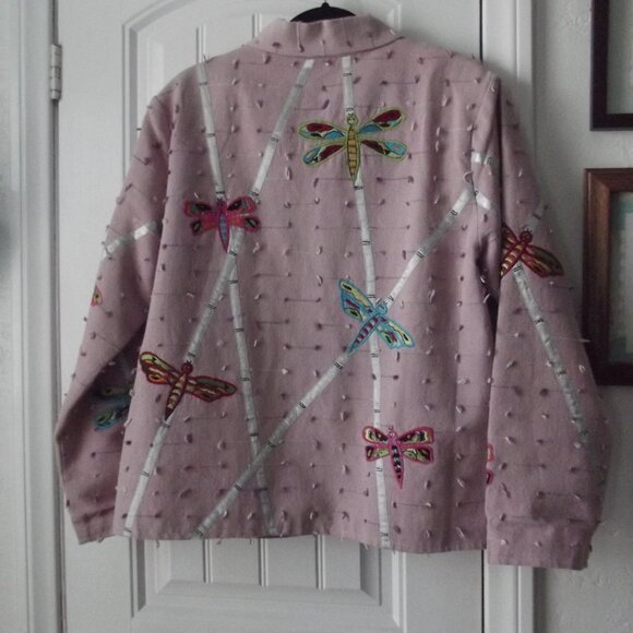 Vintage Jacket Daniel K NY Pink Cotton Jacket with Butterfly applique LARGE - Picture 9 of 15